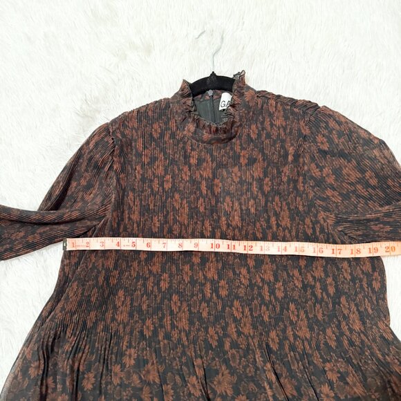 Women Ganni Pleated Georgette Midi Dress Ruffle in French Roast Size 38/Medium - Picture 8 of 12